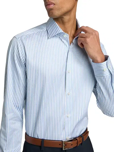 Saks Fifth Avenue Men's Striped Cotton Poplin Button-Front Shirt - Blue - Size XXL | Thumbnail 6