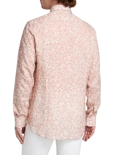 Saks Fifth Avenue Men's COLLECTION Leaf-Print Linen Button-Front Shirt - Pink - Size XXL | Thumbnail 5
