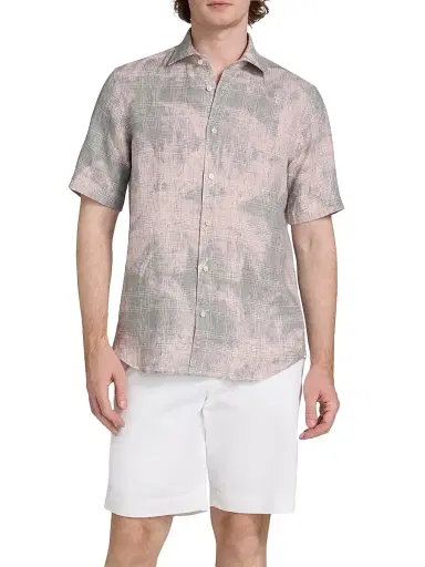 Saks Fifth Avenue Men's COLLECTION Two-Tone Linen Shirt - Pink Grey - Size XXL | Thumbnail 3 Saks Fifth Avenue Men's COLLECTION Two-Tone Linen Shirt - Pink Grey - Size XXL | Thumbnail 3