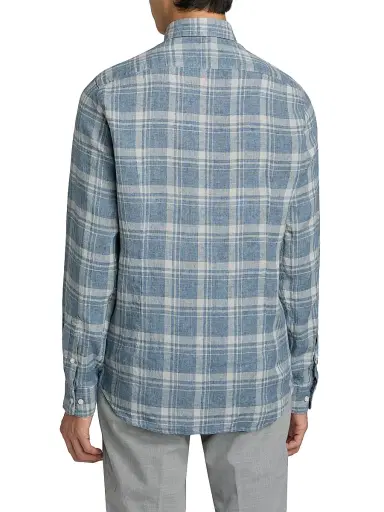 Saks Fifth Avenue Men's Plaid Linen Button-Front Shirt - Blue Beige - Size XXL | Thumbnail 5