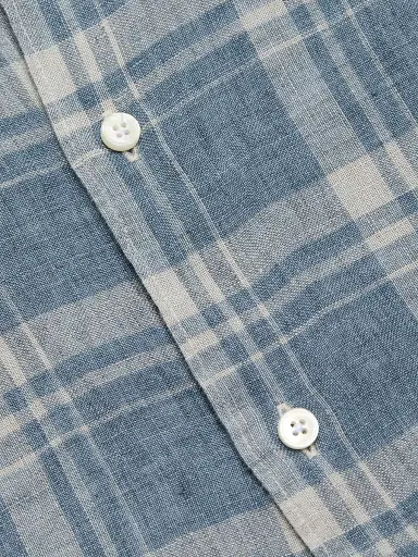 Saks Fifth Avenue Men's Plaid Linen Button-Front Shirt - Blue Beige - Size XXL | Thumbnail 7