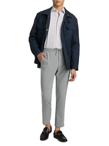 Saks Fifth Avenue Men's Mini-Check Poplin Button-Front Shirt - Grey - Size XXL | Thumbnail 2 Saks Fifth Avenue Men's Mini-Check Poplin Button-Front Shirt - Grey - Size XXL | Thumbnail 2