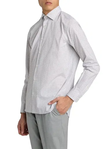 Saks Fifth Avenue Men's Mini-Check Poplin Button-Front Shirt - Grey - Size XXL | Thumbnail 4 Saks Fifth Avenue Men's Mini-Check Poplin Button-Front Shirt - Grey - Size XXL | Thumbnail 4