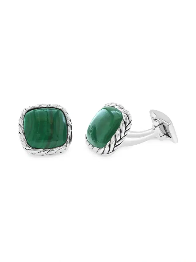 Saks Fifth Avenue Collection Men's Sterling Silver & Malachite Cufflinks - Sterling Silver