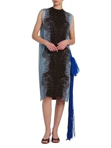 FERRAGAMO Women's Cuttlefish-Print Silk Knee-Length Sheath Dress - Washed Denim Expresso | Thumbnail 2