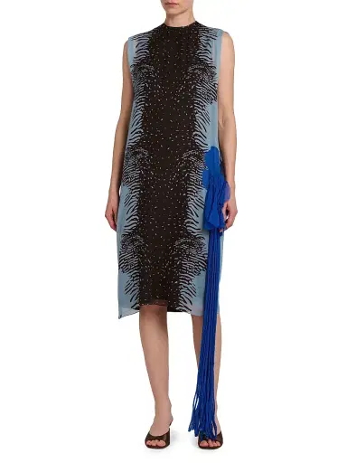 FERRAGAMO Women's Cuttlefish-Print Silk Knee-Length Sheath Dress - Washed Denim Expresso | Thumbnail 3
