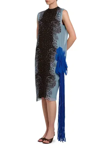 FERRAGAMO Women's Cuttlefish-Print Silk Knee-Length Sheath Dress - Washed Denim Expresso | Thumbnail 4