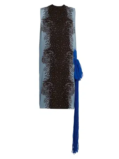FERRAGAMO Women's Cuttlefish-Print Silk Knee-Length Sheath Dress - Washed Denim Expresso | Thumbnail 1