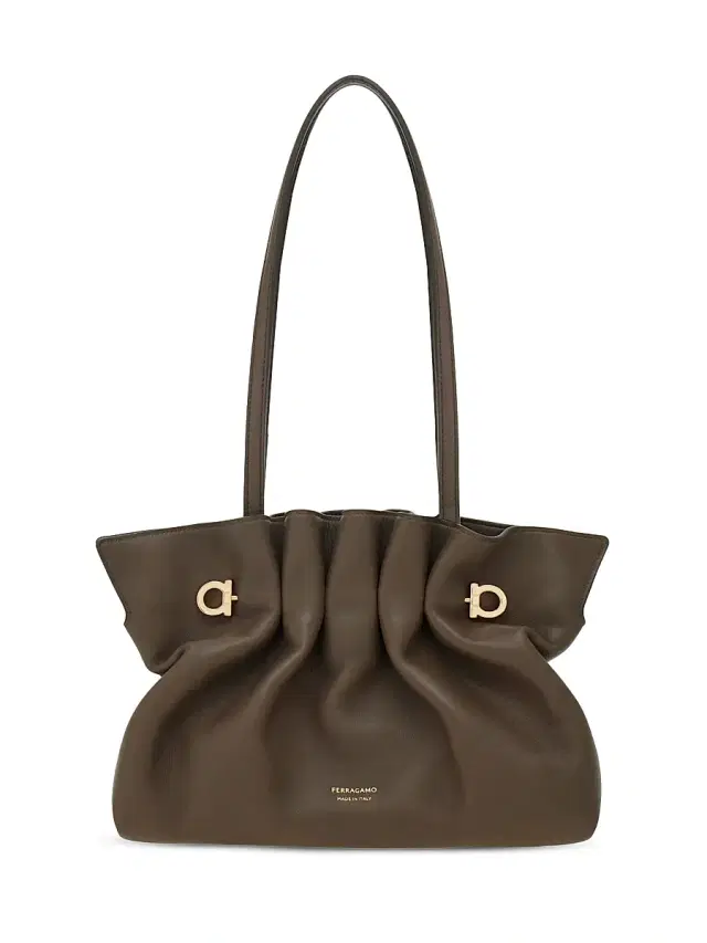 FERRAGAMO Women's Gancini Piercing Gath Leather Clutch - Concrete
