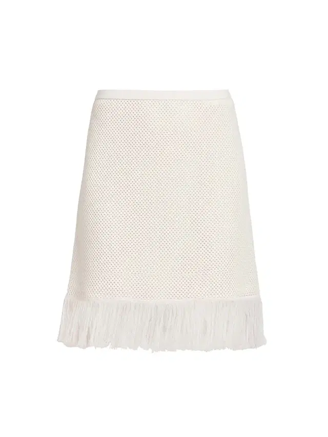 Women's Virgin Wool Mesh-Knit Fringe Miniskirt - White Parchment