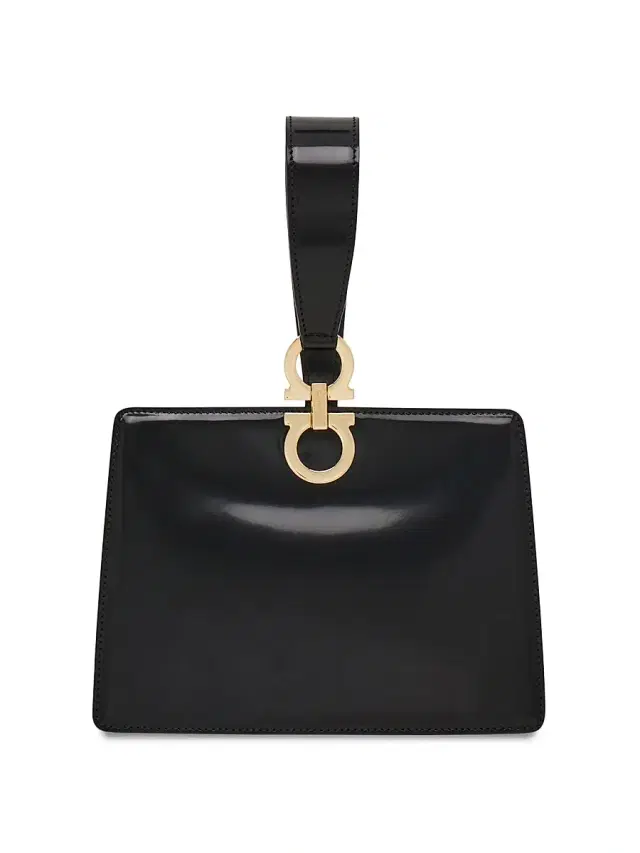 FERRAGAMO Women's Double Gancio Leather Clutch - Nero