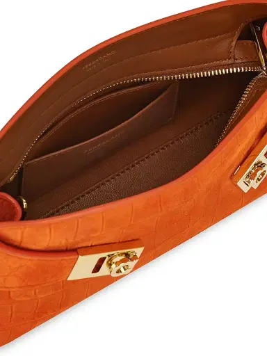 FERRAGAMO Women's Hug Gancini Croc-Embossed Suede Convertible Clutch - Light Siena | Thumbnail 2