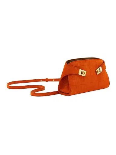 FERRAGAMO Women's Hug Gancini Croc-Embossed Suede Convertible Clutch - Light Siena | Thumbnail 5