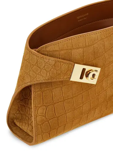 Ferragamo Women's Hug Gancini Croc-Embossed Suede Convertible Clutch | Thumbnail 5 Ferragamo Women's Hug Gancini Croc-Embossed Suede Convertible Clutch | Thumbnail 5