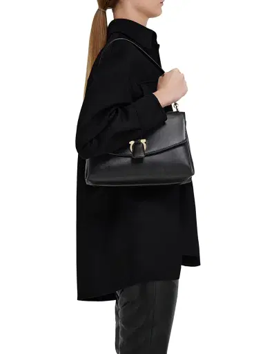 FERRAGAMO Women's Gancini-Buckle Leather Top Handle Bag - Nero | Thumbnail 2 FERRAGAMO Women's Gancini-Buckle Leather Top Handle Bag - Nero | Thumbnail 2