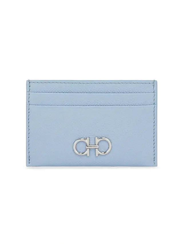 FERRAGAMO Women's Gancini Leather Card Holder - Washed Denim