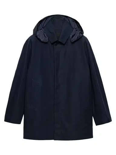 Prada Men's Hooded Cotton Coat - Blue - Size 38 | Thumbnail 1 Prada Men's Hooded Cotton Coat - Blue - Size 38 | Thumbnail 1
