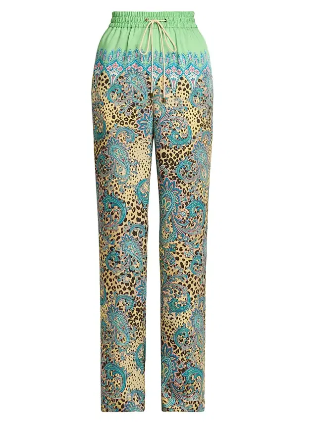Etro Women's Animal Paisley Silk-Cashmere Drawstring Pants - Printed Brown Base