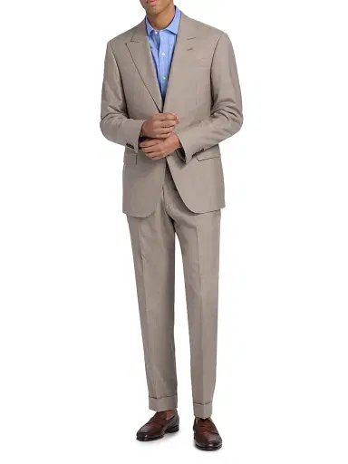 Emporio Armani Men's Tonal Textured Single-Breasted Wool, Silk & Linen Suit - Tan - Size 48 | Thumbnail 2 Emporio Armani Men's Tonal Textured Single-Breasted Wool, Silk & Linen Suit - Tan - Size 48 | Thumbnail 2
