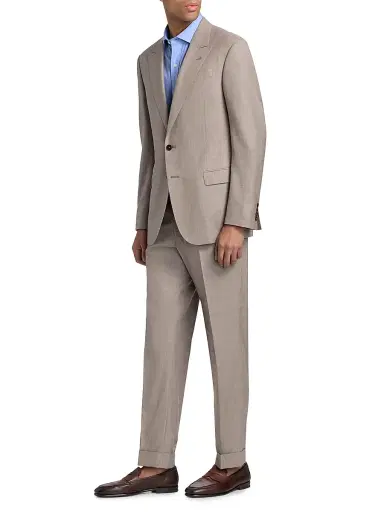 Emporio Armani Men's Tonal Textured Single-Breasted Wool, Silk & Linen Suit - Tan - Size 48 | Thumbnail 4 Emporio Armani Men's Tonal Textured Single-Breasted Wool, Silk & Linen Suit - Tan - Size 48 | Thumbnail 4