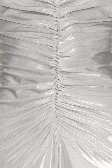 Norma Kamali Long Sleeve V Neck Shirred Front Flared Gown | Thumbnail 4