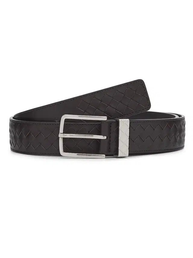 Bottega Veneta Men's Intrecciato Loop Leather Belt - Fondant Silver