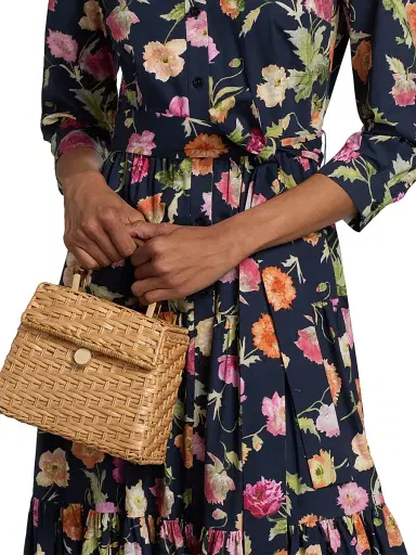 Carolina Herrera Women's Poppy-Print Tiered Midi-Shirtdress - Midnight Multi - Size 12 | Thumbnail 6 Carolina Herrera Women's Poppy-Print Tiered Midi-Shirtdress - Midnight Multi - Size 12 | Thumbnail 6