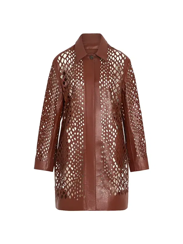 TWP Women's Edinburgh Laser-Cut Leather Coat - Cigar