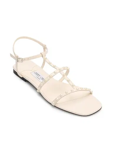 Jimmy Choo Women's Gwyn Pearl-Embellished Leather Flat Sandals - Latte White | Thumbnail 2 Jimmy Choo Women's Gwyn Pearl-Embellished Leather Flat Sandals - Latte White | Thumbnail 2