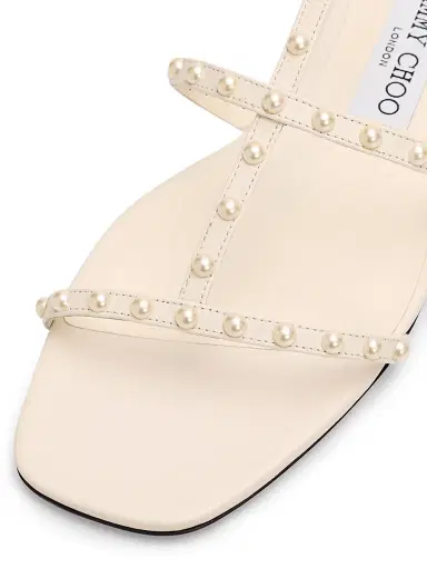 Jimmy Choo Women's Gwyn Pearl-Embellished Leather Flat Sandals - Latte White | Thumbnail 6 Jimmy Choo Women's Gwyn Pearl-Embellished Leather Flat Sandals - Latte White | Thumbnail 6