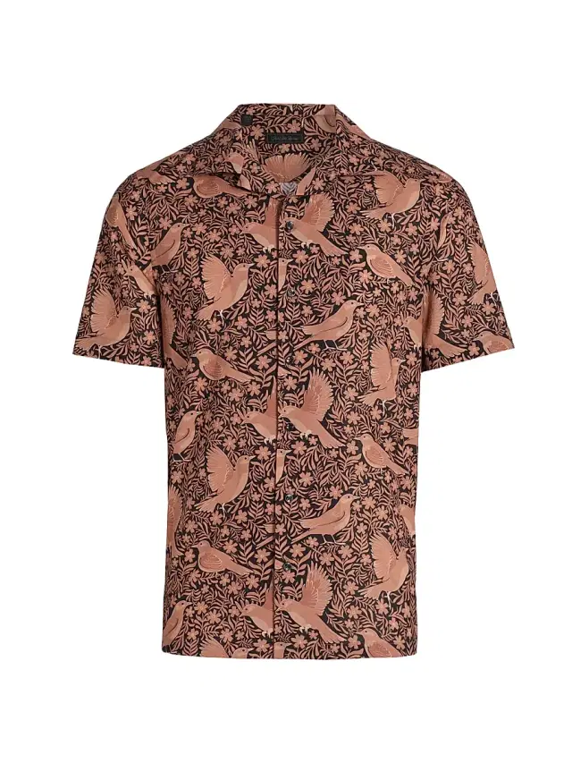 Saks Fifth Avenue Men's COLLECTION Bird-Print Cotton Camp Shirt - Tan