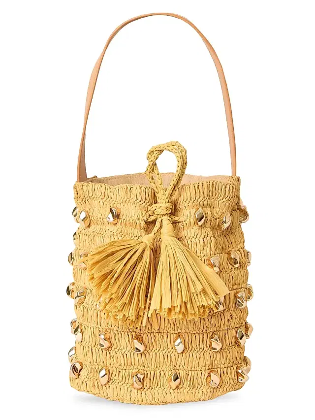 BTB Los Angeles Women's Gaila Studded Raffia Bucket Bag - Natural