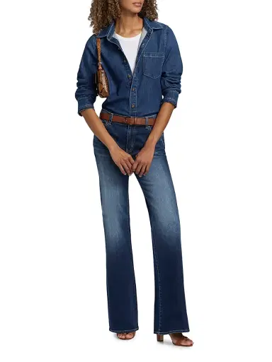 Kobi Halperin Women's Olive Denim Patch-Pocket Shirt - Medium Indigo | Thumbnail 2