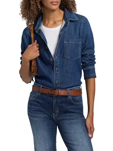 Kobi Halperin Women's Olive Denim Patch-Pocket Shirt - Medium Indigo | Thumbnail 3