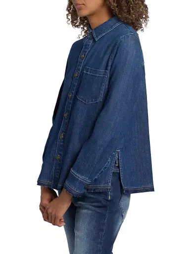 Kobi Halperin Women's Olive Denim Patch-Pocket Shirt - Medium Indigo | Thumbnail 4