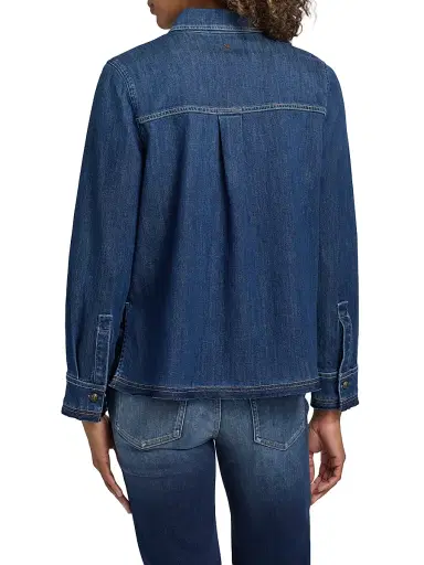 Kobi Halperin Women's Olive Denim Patch-Pocket Shirt - Medium Indigo | Thumbnail 5