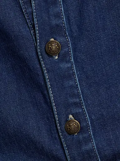 Kobi Halperin Women's Olive Denim Patch-Pocket Shirt - Medium Indigo | Thumbnail 7