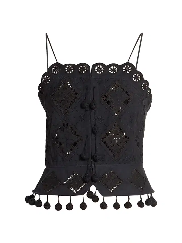 Women's Nelssy Fringed Cotton Top - Black