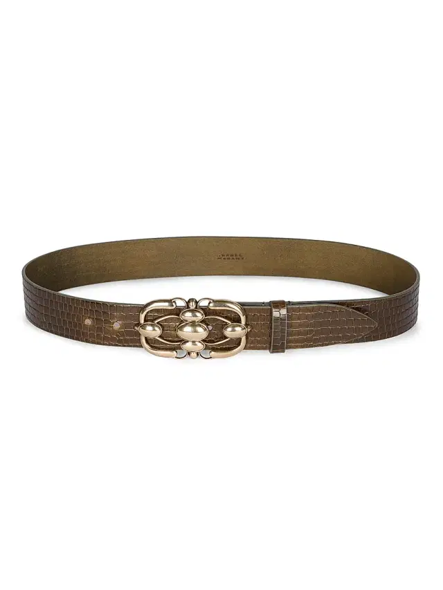 Isabel Marant Women's Mirko Croc-Embossed Leather Belt - Dark Khaki