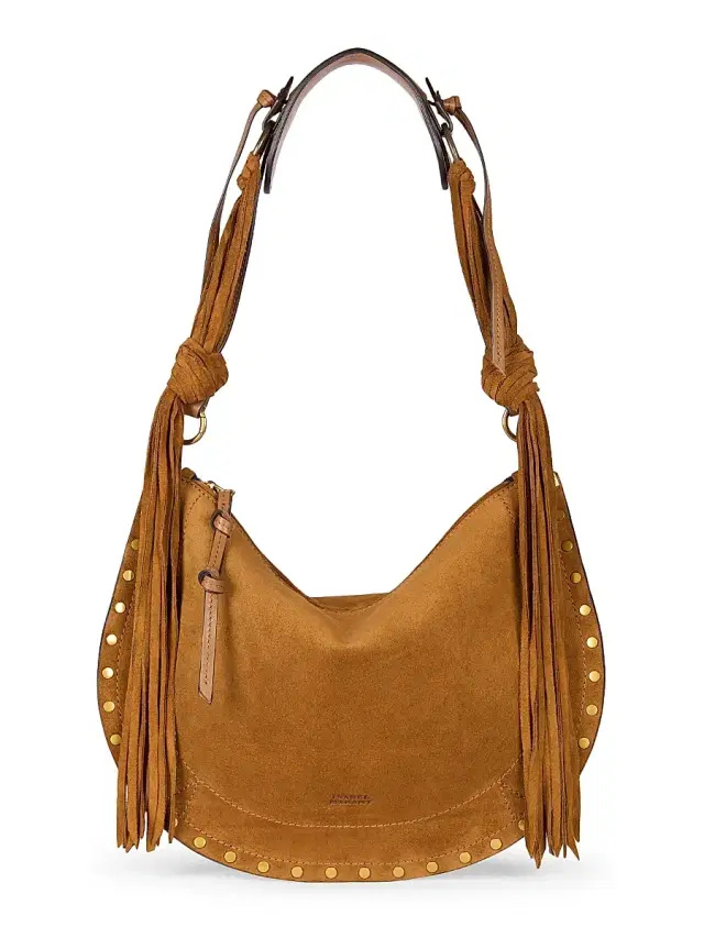 Women's Oskan Fringed Studded Suede Shoulder Bag - Cognac