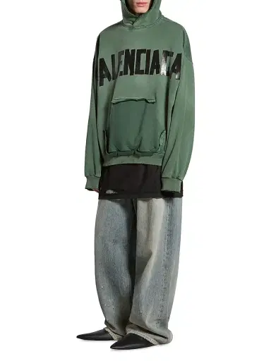 Balenciaga Large Fit New Tape Type Ripped Pocket Hoodie - Dark Green | Thumbnail 2
