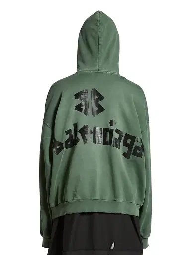 Balenciaga Large Fit New Tape Type Ripped Pocket Hoodie - Dark Green | Thumbnail 3
