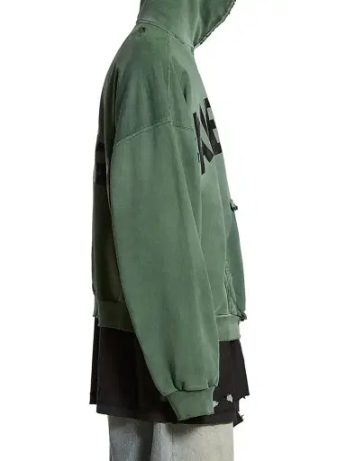 Balenciaga Large Fit New Tape Type Ripped Pocket Hoodie - Dark Green | Thumbnail 4