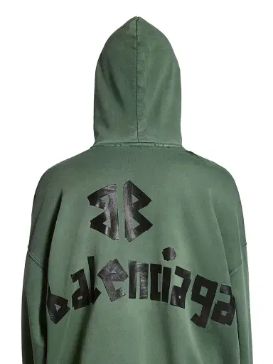 Balenciaga Large Fit New Tape Type Ripped Pocket Hoodie - Dark Green | Thumbnail 5