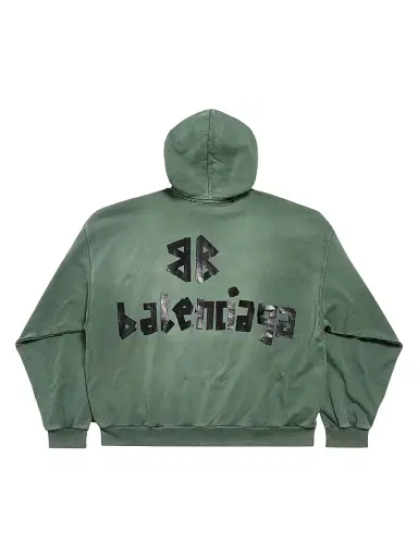 Balenciaga Large Fit New Tape Type Ripped Pocket Hoodie - Dark Green | Thumbnail 6