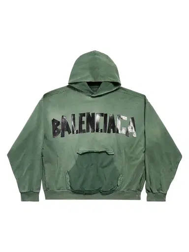 Balenciaga Large Fit New Tape Type Ripped Pocket Hoodie - Dark Green | Thumbnail 1