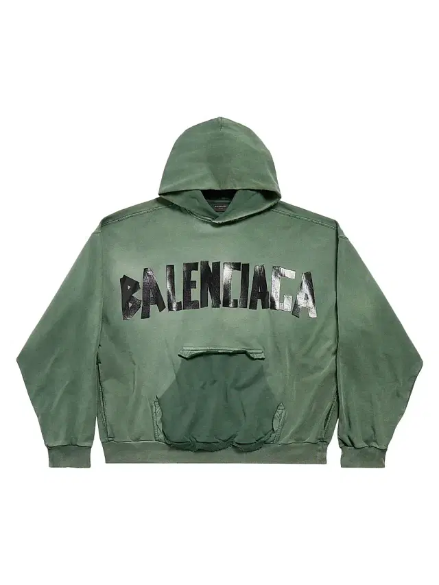 Balenciaga Men's  Fit New Tape Type Ripped Pocket Hoodie - Dark Green