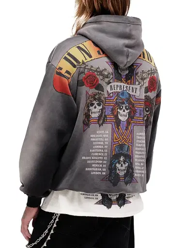 Represent Men's Guns N' Roses Tour Hoodie - Stained Black - Size XXL | Thumbnail 6