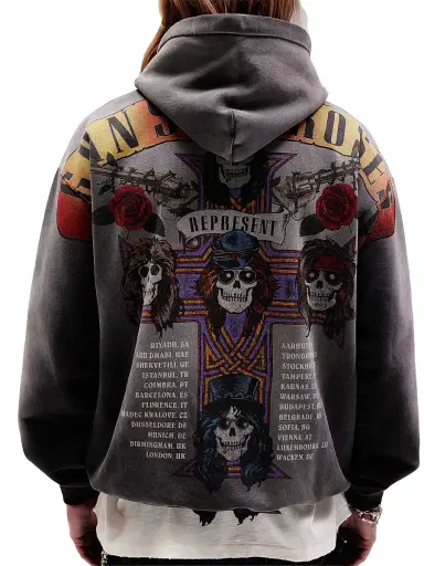 Represent Men's Guns N' Roses Tour Hoodie - Stained Black - Size XXL | Thumbnail 7