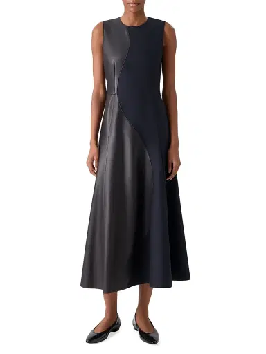 Akris Women's Mixed Media Patchwork Midi-Dress - Black - Size 12 | Thumbnail 2 Akris Women's Mixed Media Patchwork Midi-Dress - Black - Size 12 | Thumbnail 2